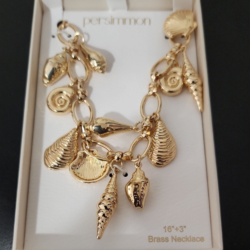 Gold Nautical Charm Necklace with Seashells